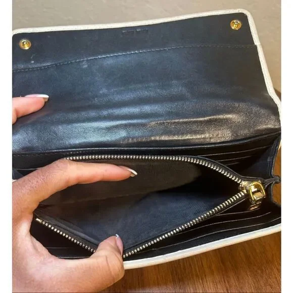 Miu Miu Leather Long Wallet Deep Navy Gold Grommet Studded Edgy Biker Alt Grunge - Picture 7 of 8